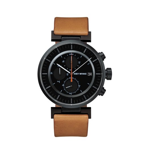 Issey Miyake W Black Chronograph Watch, Natural Leather-30680