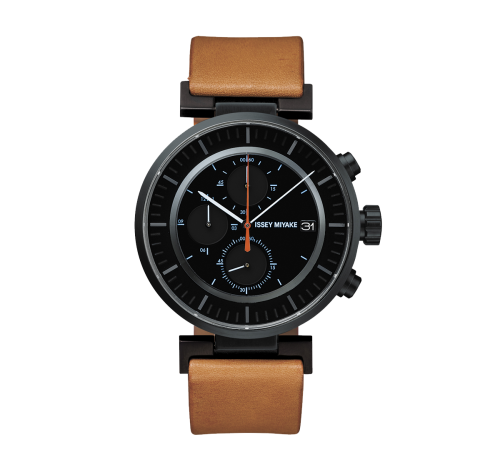 Issey Miyake W Black Chronograph Watch, Natural Leather-0