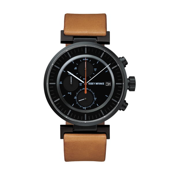 Issey Miyake W Black Chronograph Watch, Natural Leather-0