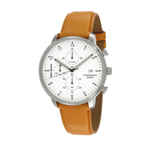 Issey Miyake C White Chronograph Watch, Tan Leather-0