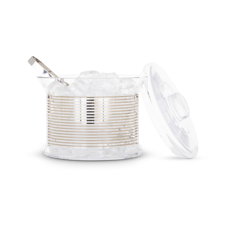 Tank Ice Bucket Platinum Stripe & Tongs