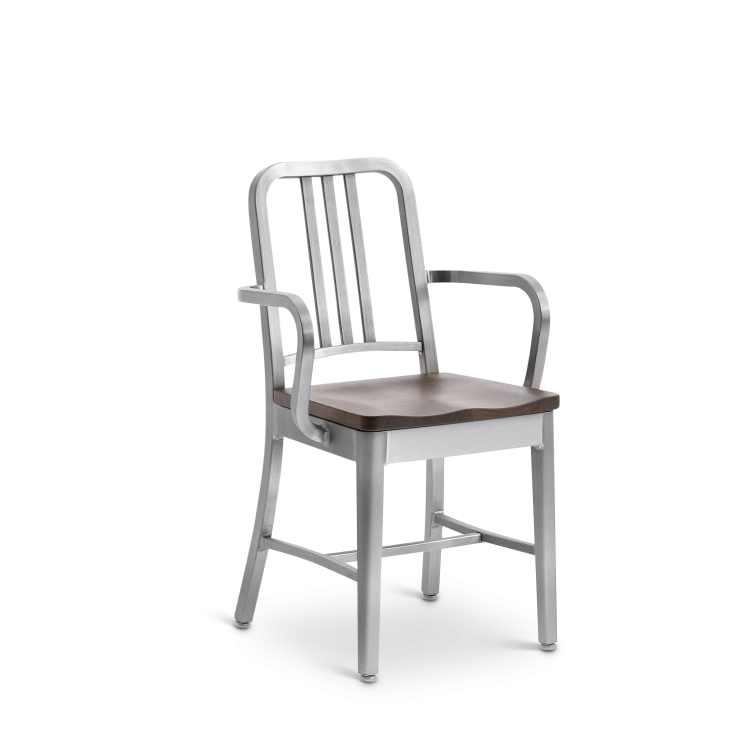 1104 Navy Armchair with Natural Wood Seat