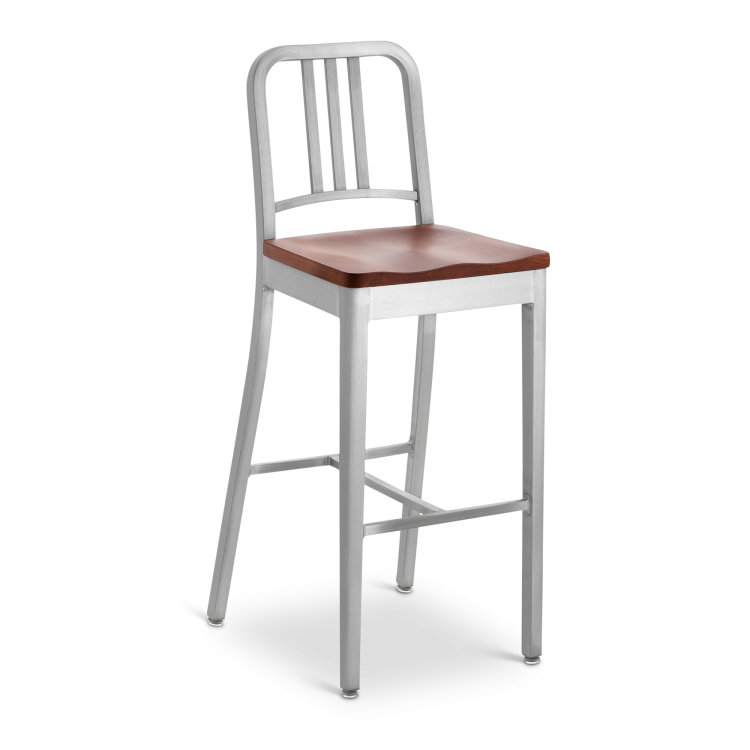 1104 Navy Barstool with Natural Wood Seat