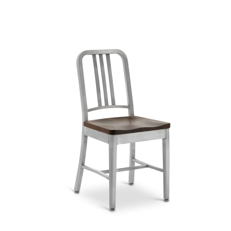 1104 Navy Chair with Natural Wood Seat