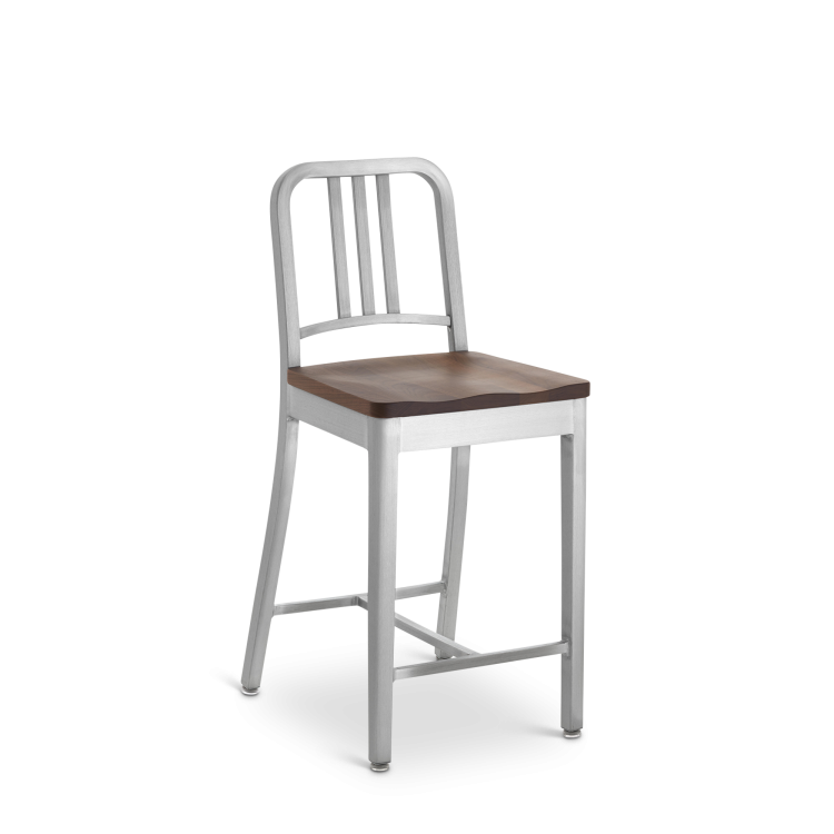 1104 Navy Counter Stool with Natural Wood Seat