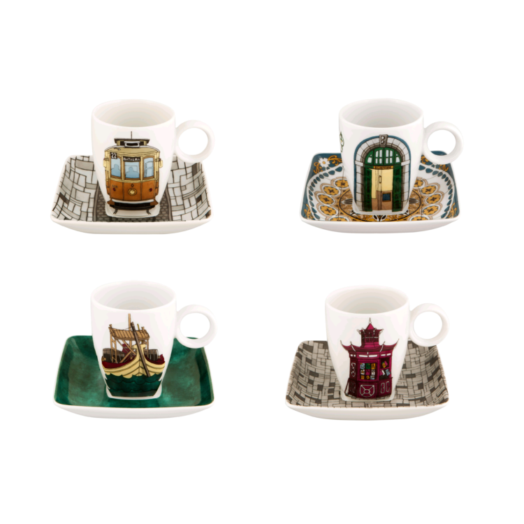 Alma Do Porto Set 4 Coffee Cups and Saucers