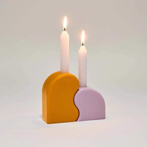 Seymour candle holder, orange and pink with candles