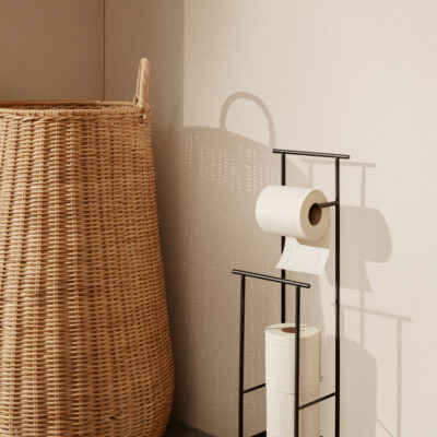 black toilet paper holder stand