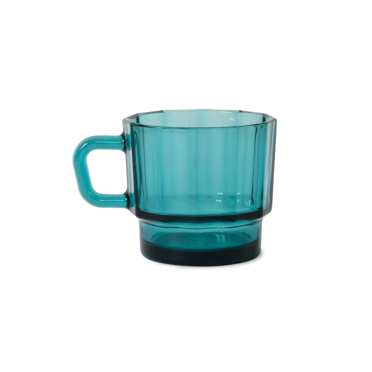 W Glass Coffee Cup, Blue