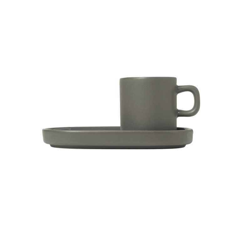 Pilar Espresso Cups with Trays, Set of 2