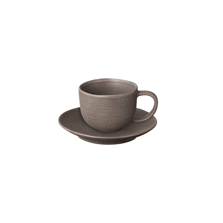 Kumi Stoneware Coffee Cups with Saucers, set of 2