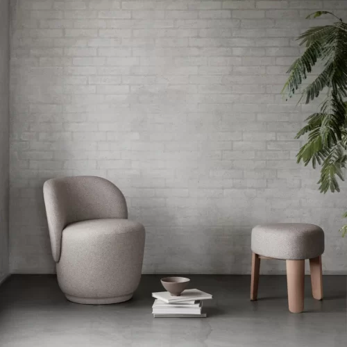 KUON Upholstered Stool with Oak Base - Gessato Design Store