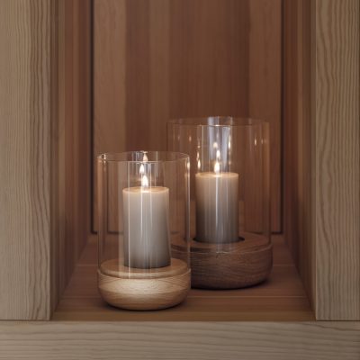 Lanto Hurricane Lamp With Wood Base - Gessato Design Store