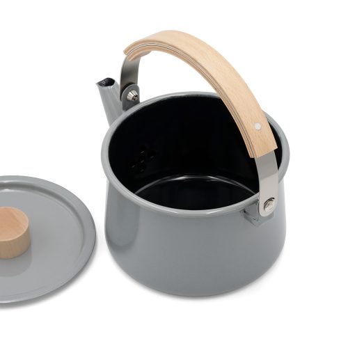 Kaico Enamel Kettle with Wooden Handle, Gray - Gessato Design Store