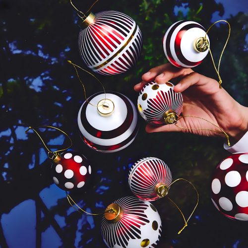 Delight Stripes & Dots Set of 2 Christmas Baubles - Gessato Design Store