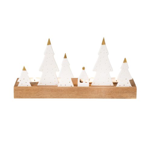 Porcelain & Wood Holiday Fir Tree Tealight Holder Set - Gessato Design Store