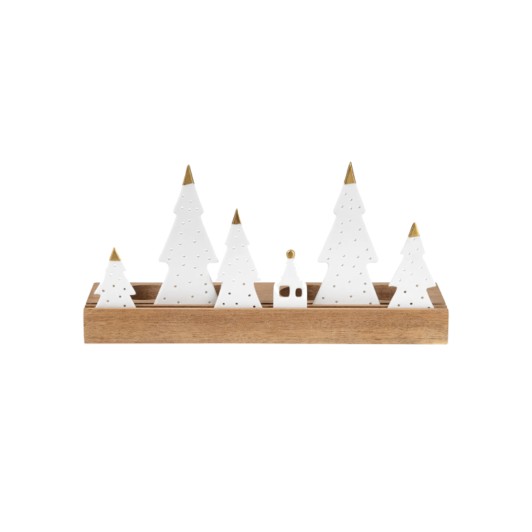 Porcelain & Wood Holiday Fir Tree Tealight Holder Set - Gessato Design Store