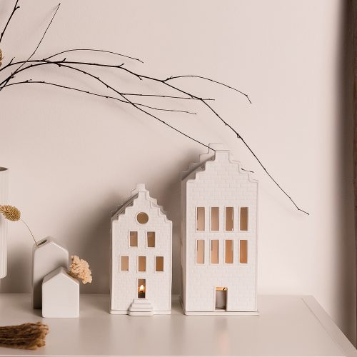 Porcelain Village House Set - Brick Houses with Stepped Gable - 2 Pieces - Gessato Design Store