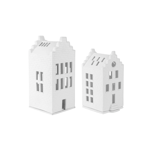 Porcelain Village House Set - Brick Houses with Stepped Gable - 2 Pieces - Gessato Design Store