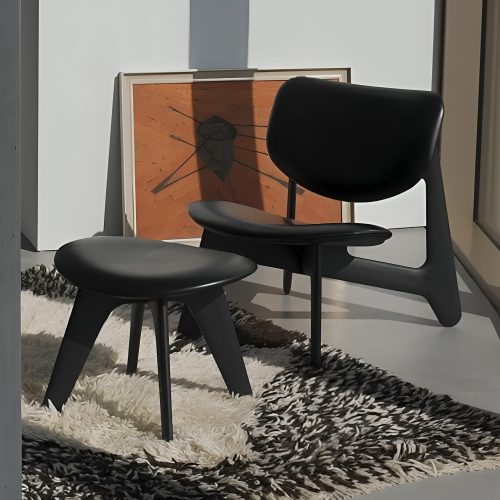 Slab Lounge Chair Black Leather, Black - Gessato Design Store