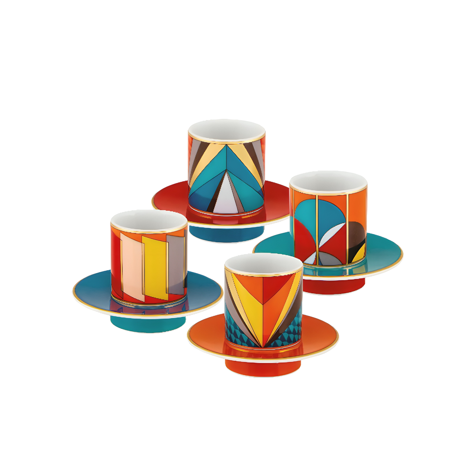 Futurismo Set of 4 Coffee Cups with Saucers - Gessato Design Store