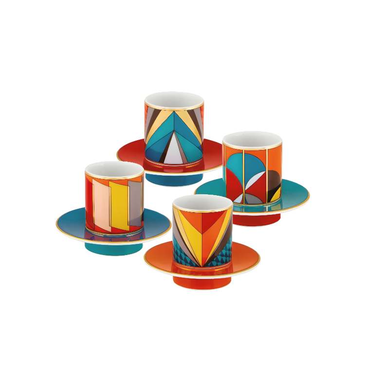 Futurismo Set of 4 Coffee Cups with Saucers