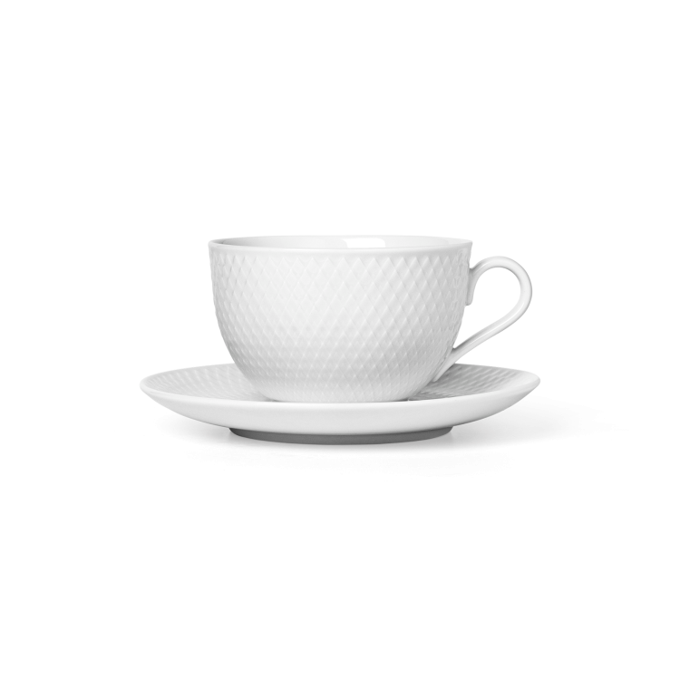 Rhombe Tea Cup With Matching Saucer, White
