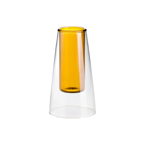 Doublé Small Trapezoid Double-Wall Glass Vase – Amber