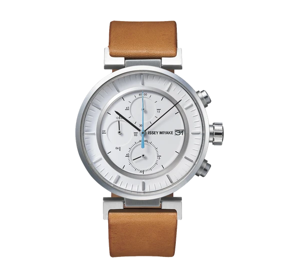 ジャンク ISSEY MIYAKE W クロノグラフ クォーツ腕時計 レザー Issey Miyake - Issey Miyake W White Chronograph Watch, Natural