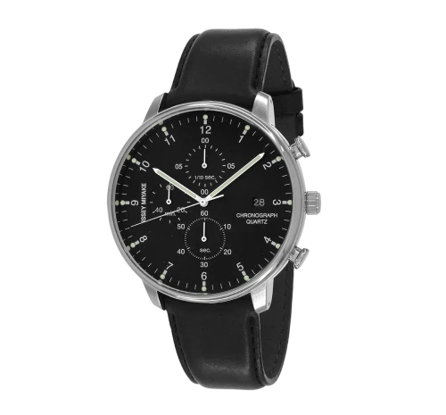 Issey Miyake C Black Chronograph Watch, Black Leather-0