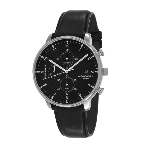 Issey Miyake C Black Chronograph Watch, Black Leather-0