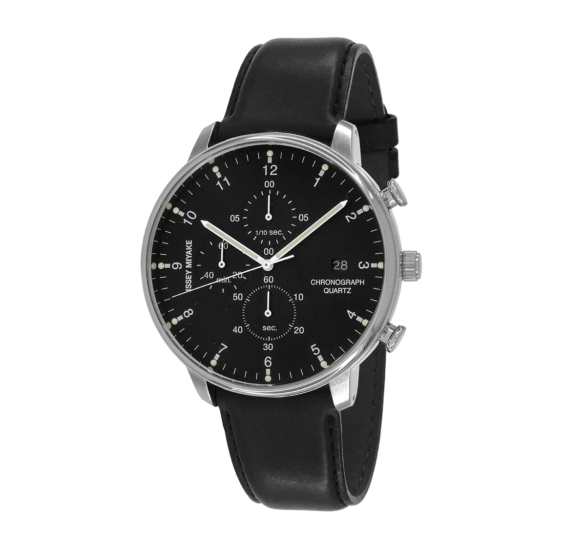 Issey Miyake C Black Chronograph Watch, Black Leather-0