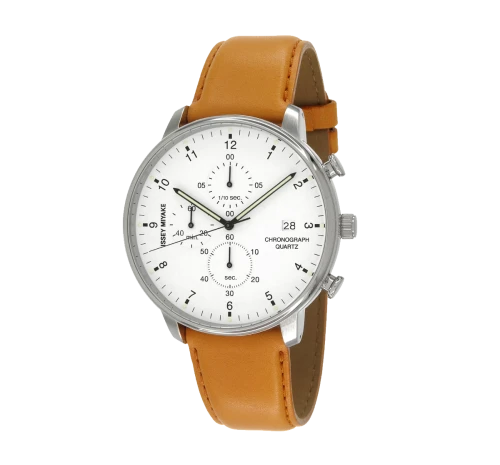 Issey Miyake C White Chronograph Watch, Tan Leather-0