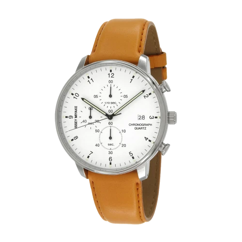 Issey Miyake C White Chronograph Watch, Tan Leather-0