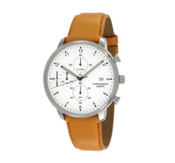 ICHI  Issey Miyake - Issey Miyake C White Chronograph Watch, Tan Leather