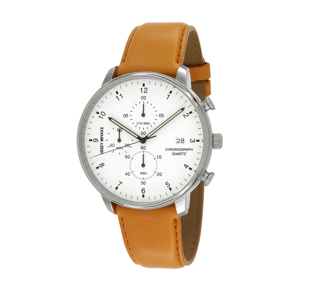 Issey Miyake C White Chronograph Watch, Tan Leather-0
