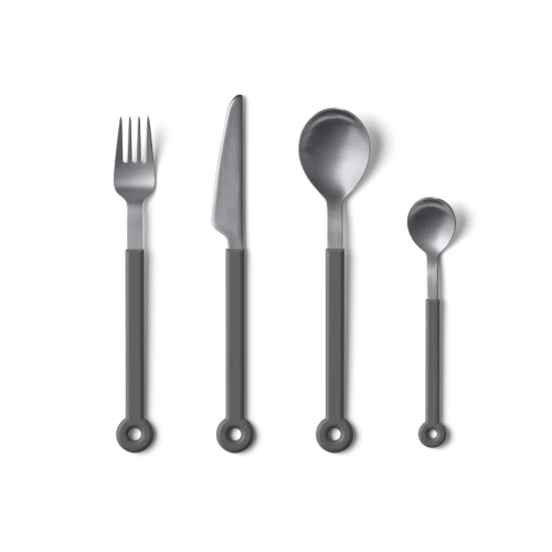 Mono Ring Flatware 4-Piece Set, Grey