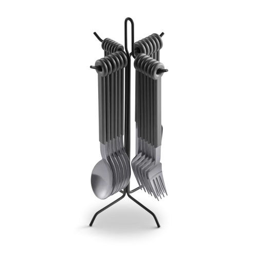 Mono Ring Flatware Set 24 + Stand, Grey
