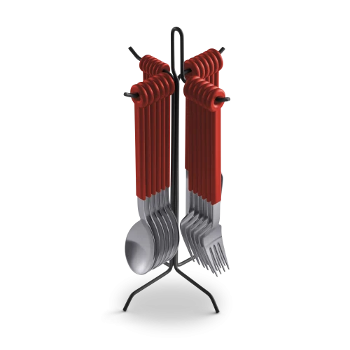 Mono Ring Flatware Set 24 + Stand, Red