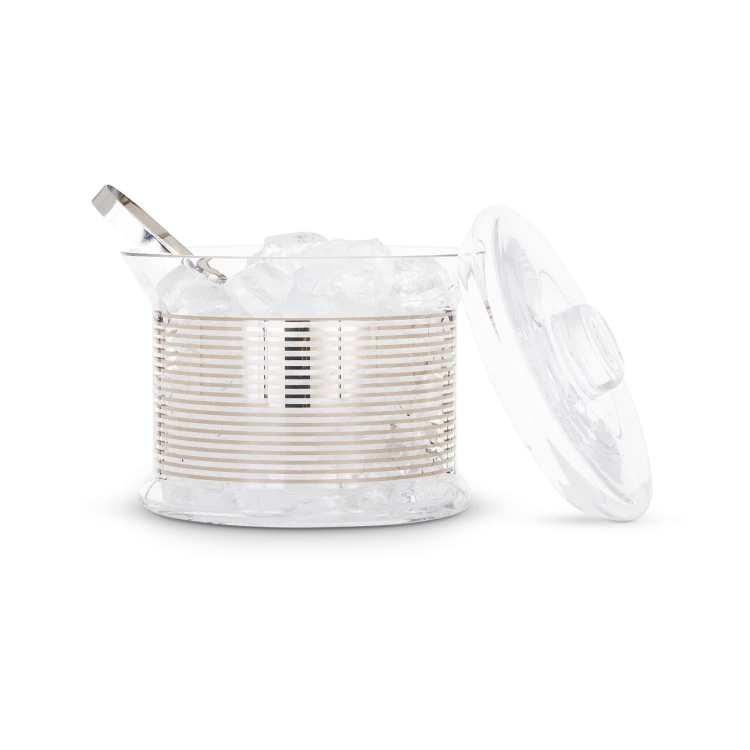 Tank Ice Bucket Platinum Stripe & Tongs