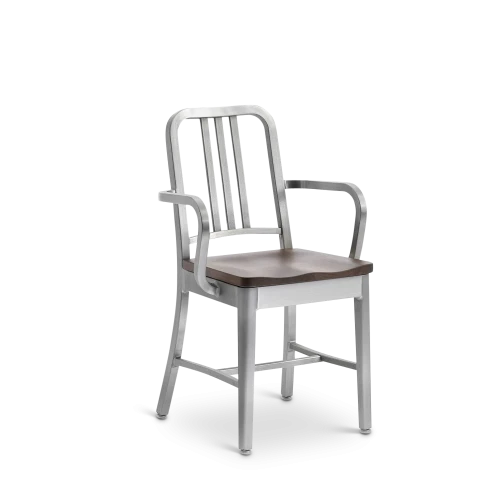 1104 Navy Armchair with Natural Wood Seat