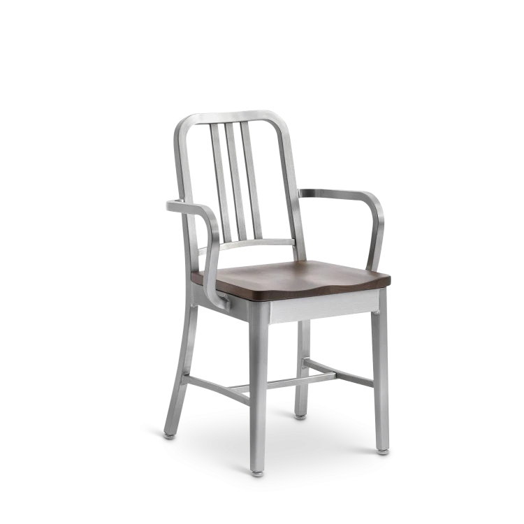 1104 Navy Armchair with Natural Wood Seat