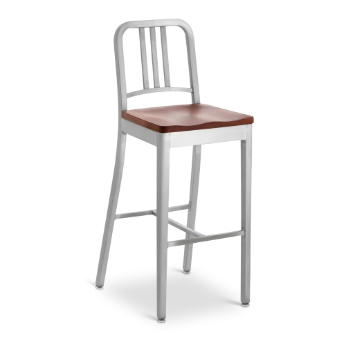 1104 Navy Barstool with Natural Wood Seat