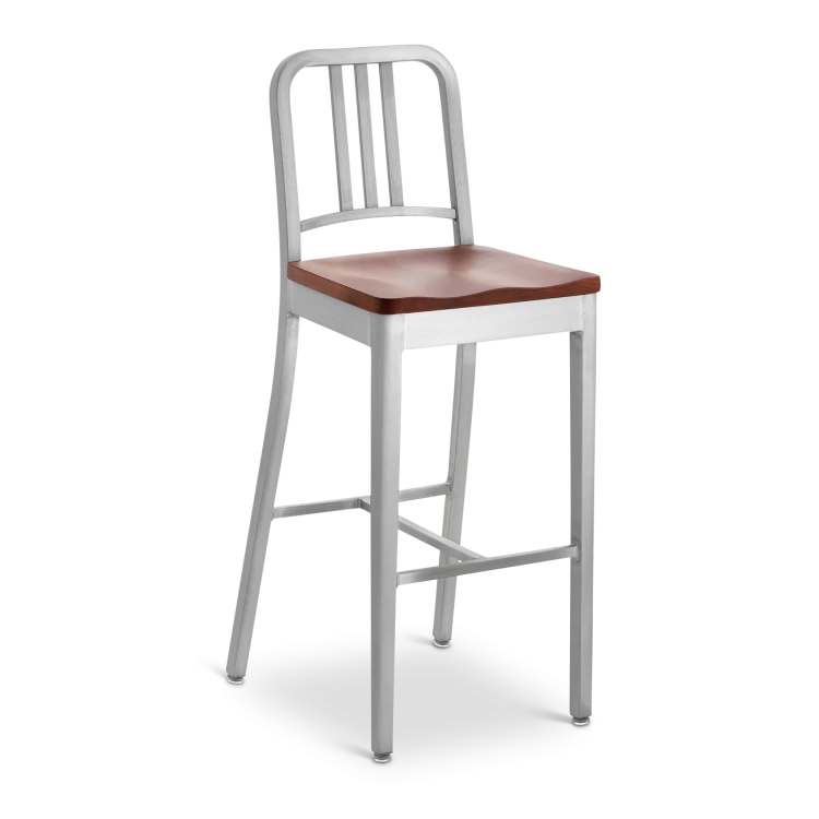 1104 Navy Barstool with Natural Wood Seat