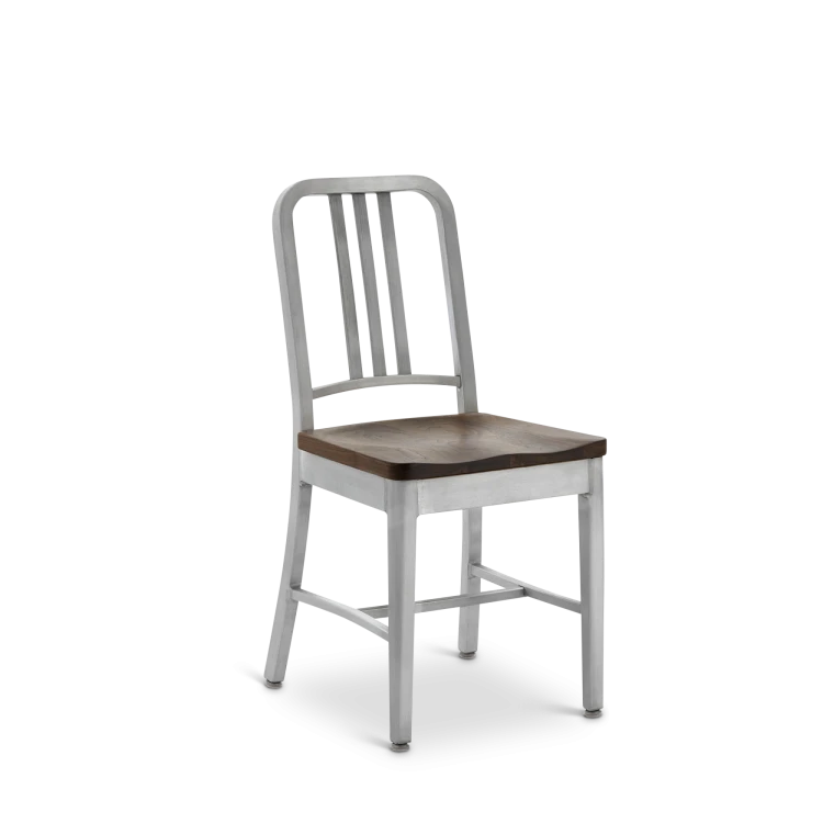 1104 Navy Chair with Natural Wood Seat