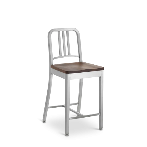 1104 Navy Counter Stool with Natural Wood Seat