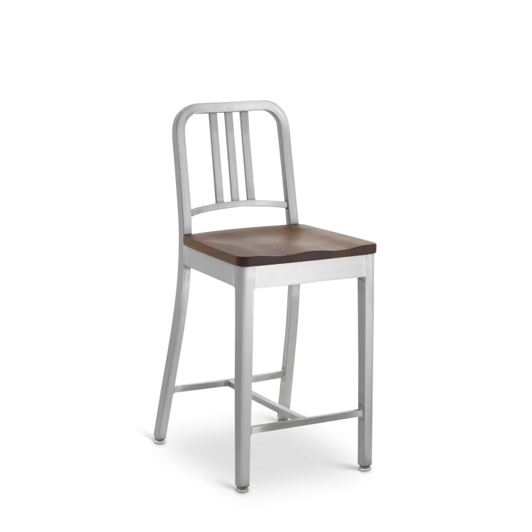 1104 Navy Counter Stool with Natural Wood Seat