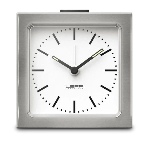 LEFF Amsterdam Block Alarm Clock, Stainless Steel/White Index