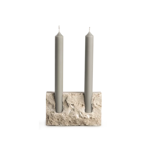 Snug Candle Holder, Bone White Travertine - Raw