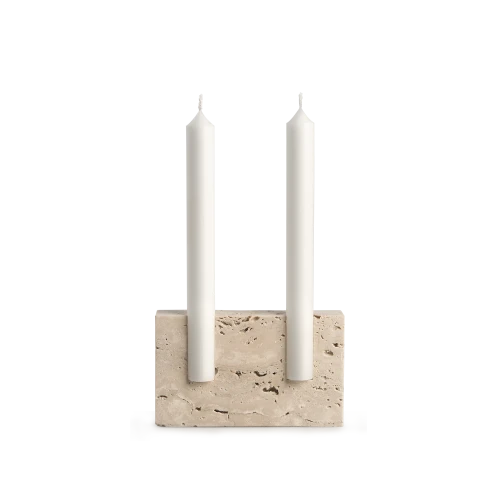 Snug Candle Holder, Bone White Travertine - Smooth